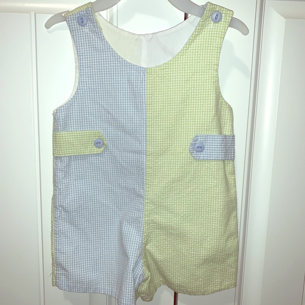 Adorable gingham green/blue Jon Jon